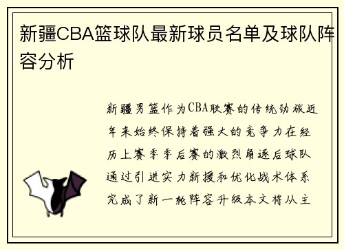 新疆CBA篮球队最新球员名单及球队阵容分析
